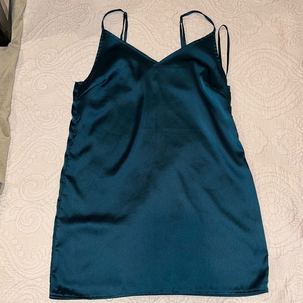 Missguided Teal Satin Silky Slip Dress
